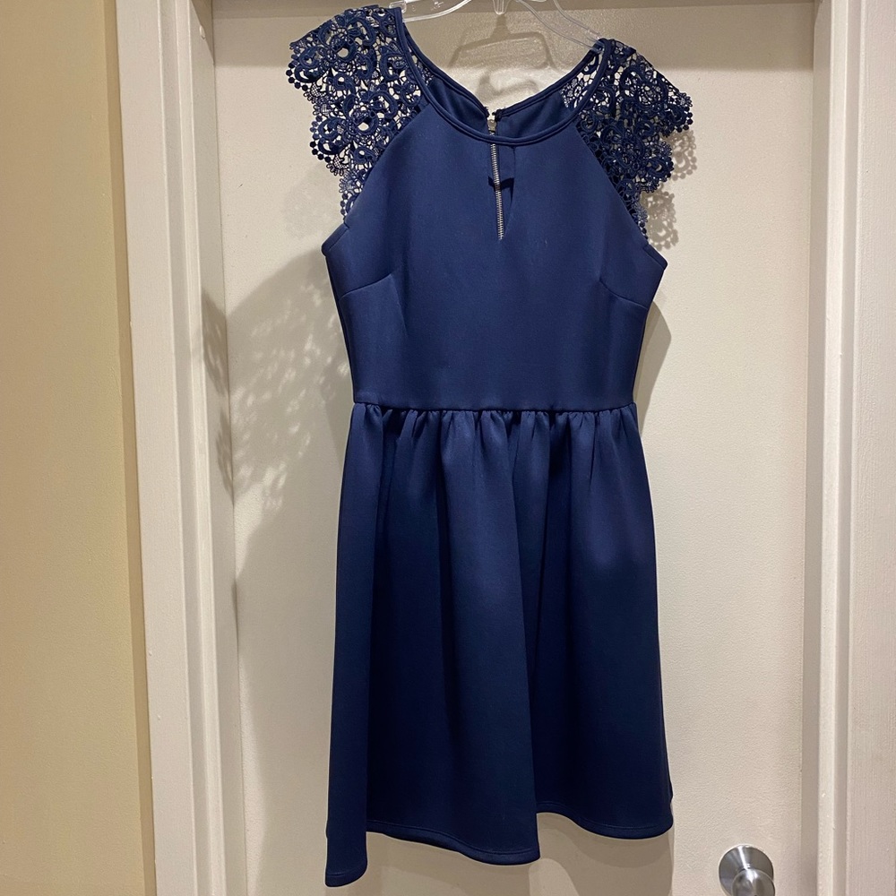 SALE! City Triangles navy cocktail dress with lace cap sleeves